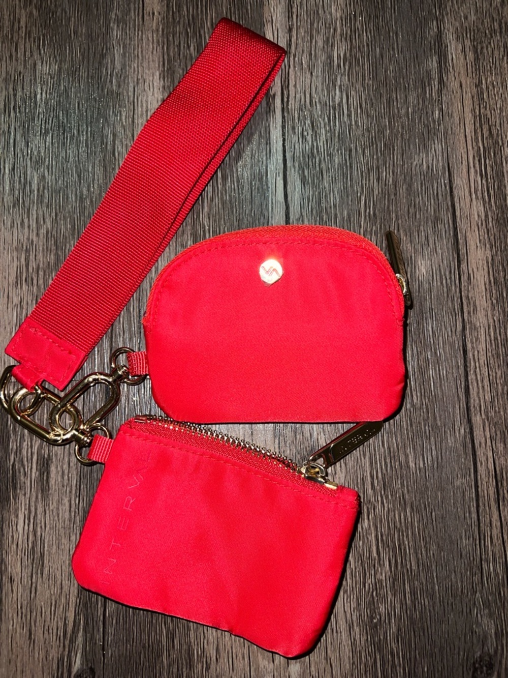 Red Key & Card Holder Wristlet – Quilted Nylon Double Pouch